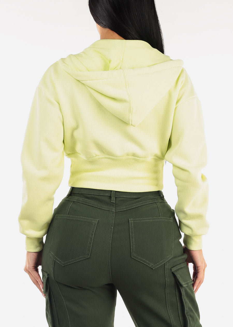 Fleece Zip Up Cropped Hoodie Lime Yellow