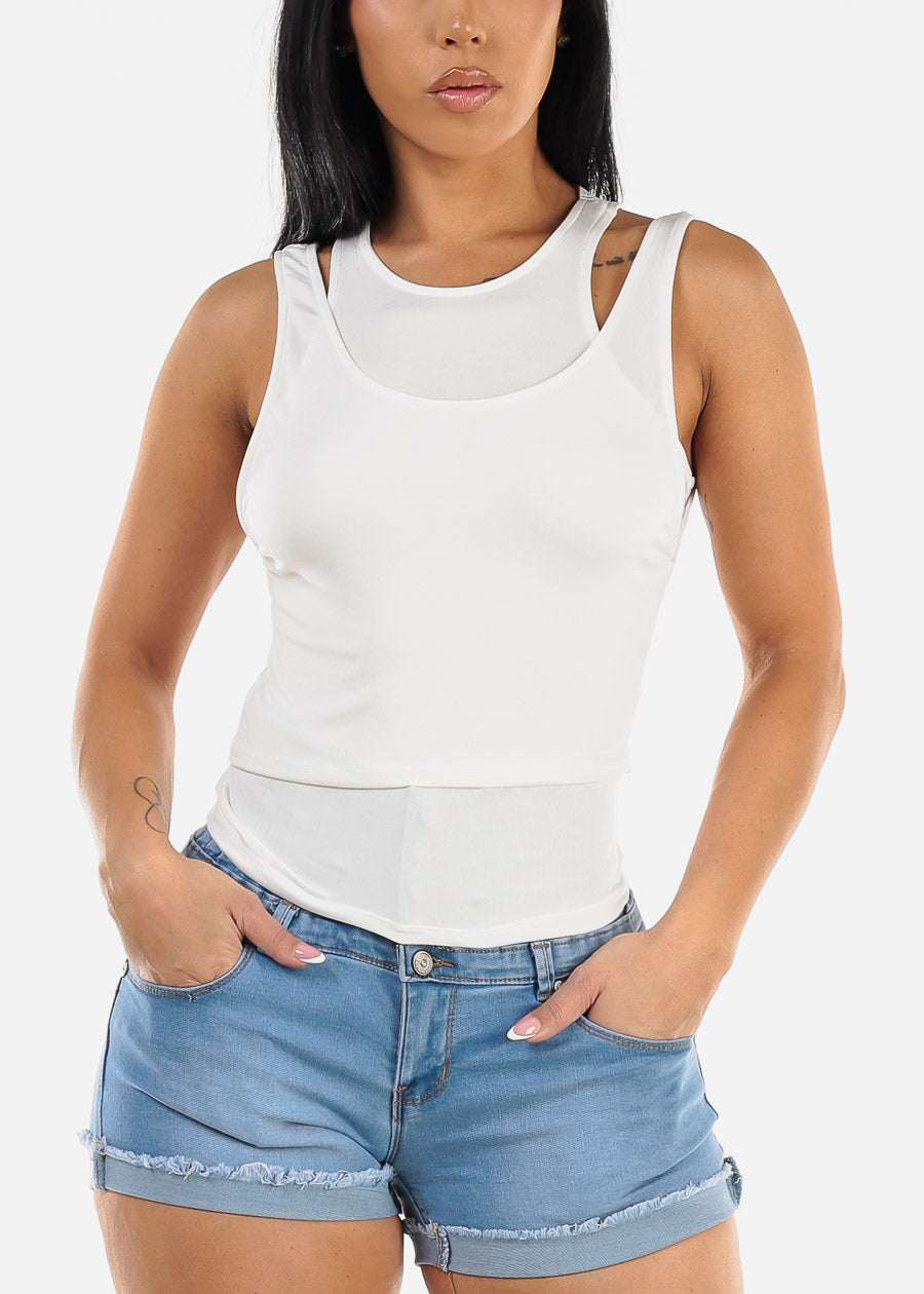 White Sleeveless Layered Tank Top