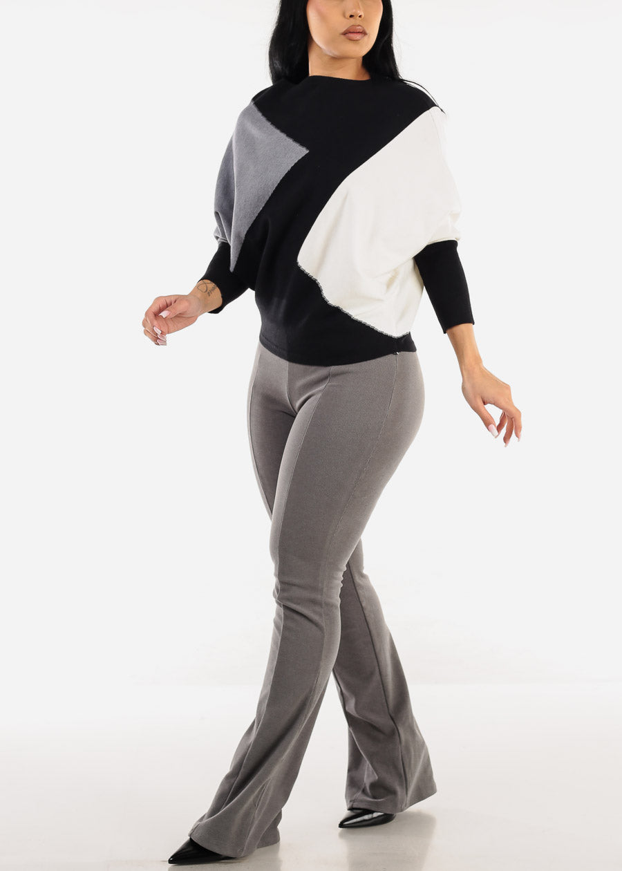 Black Quarter Sleeve Colorblock Sweater