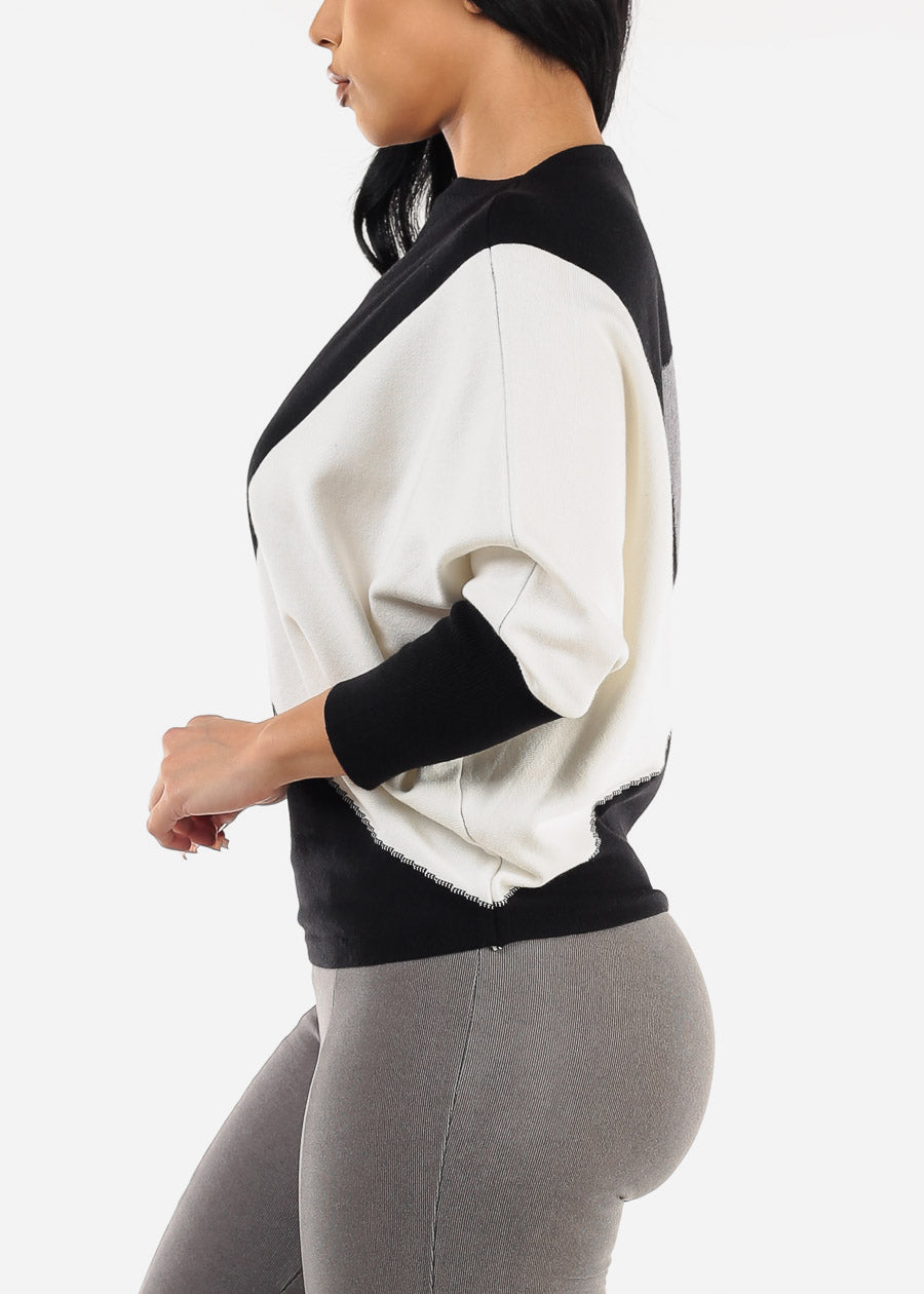 Black Quarter Sleeve Colorblock Sweater