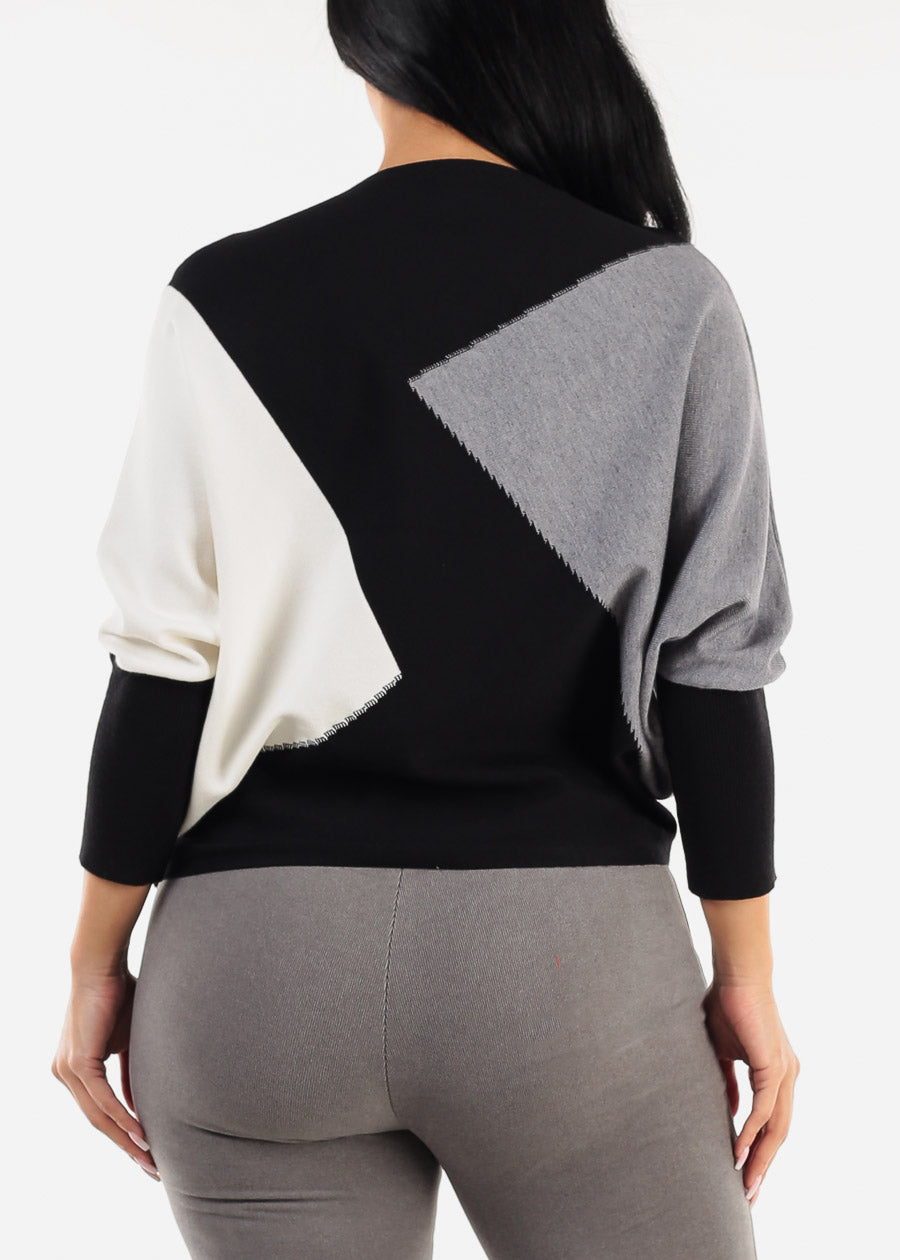 Black Quarter Sleeve Colorblock Sweater