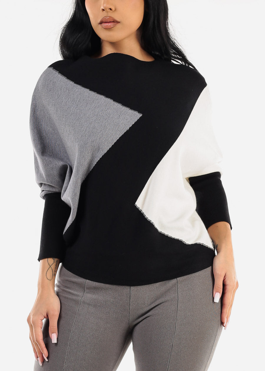 Black Quarter Sleeve Colorblock Sweater