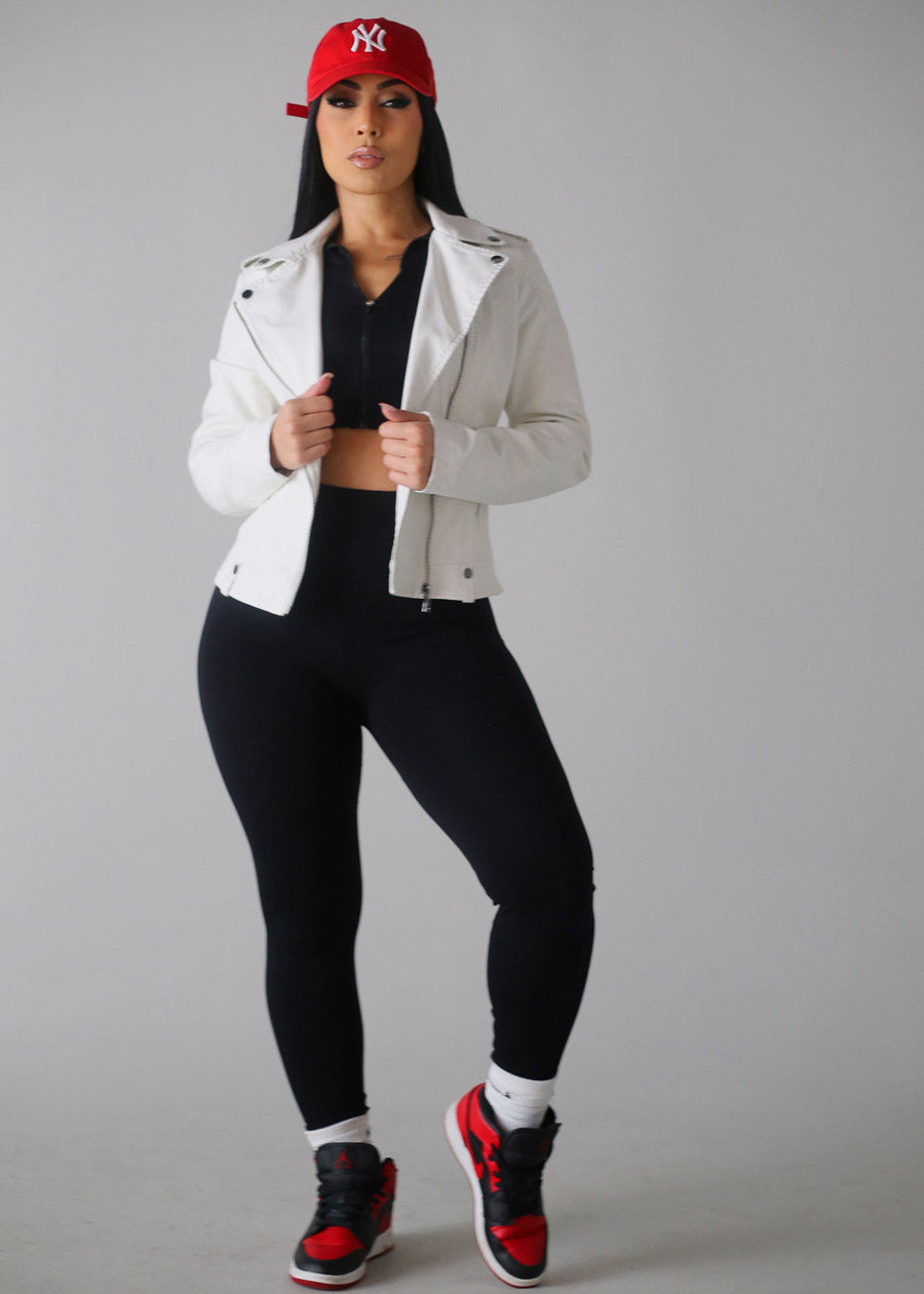 Textured Crop Jacket & Leggings Black (2 PCE SET