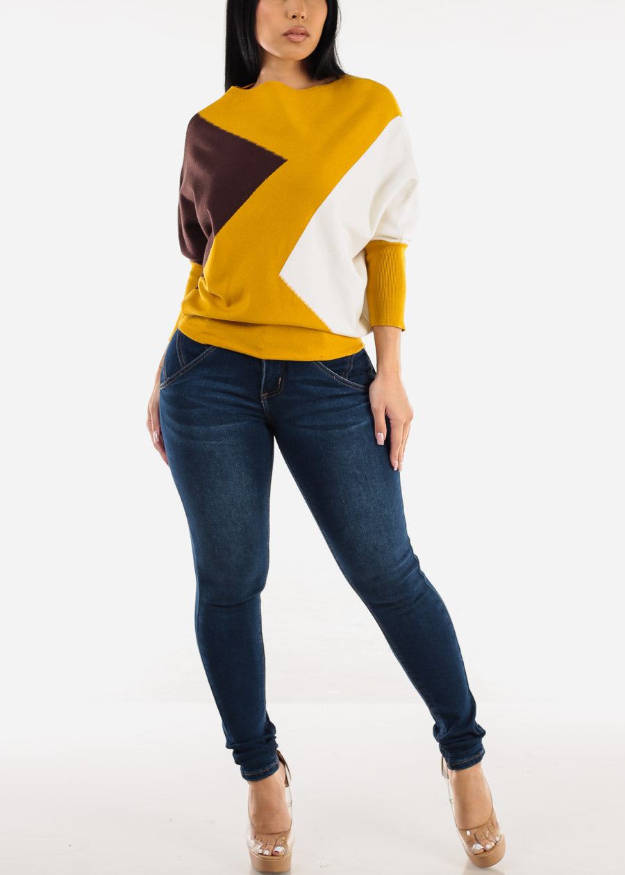 Quarter Sleeve Colorblock Sweater Yellow