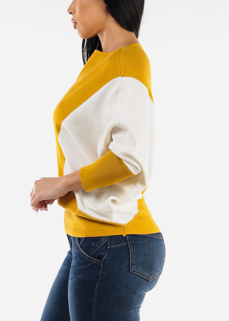 Quarter Sleeve Colorblock Sweater Yellow