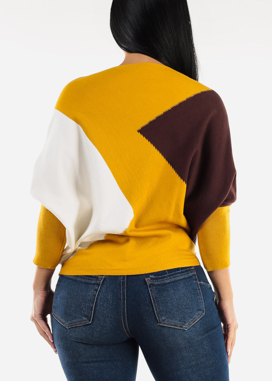 Quarter Sleeve Colorblock Sweater Yellow