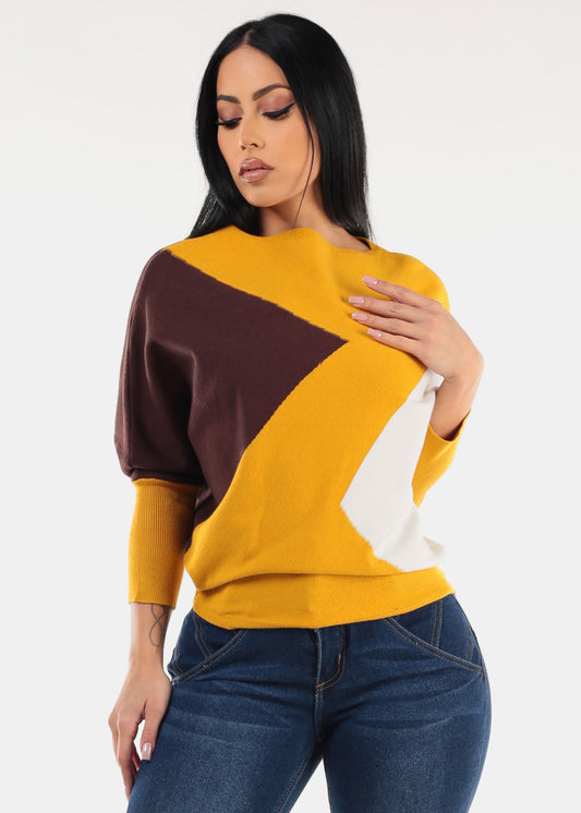 Quarter Sleeve Colorblock Sweater Yellow