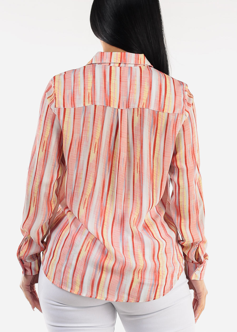 Long Sleeve Button Down Stripe Blouse Multicolor