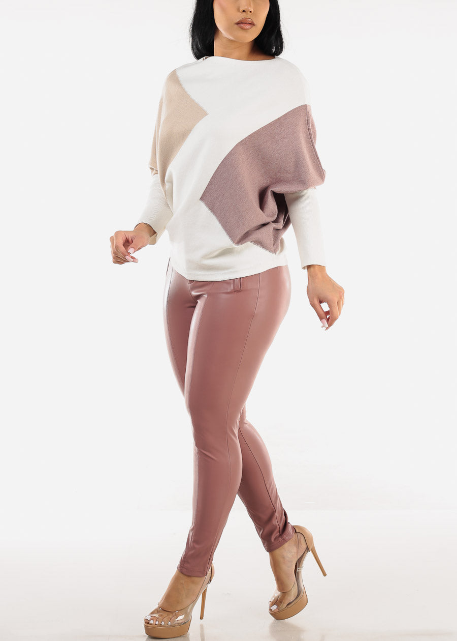 Quarter Sleeve Colorblock Sweater Ivory