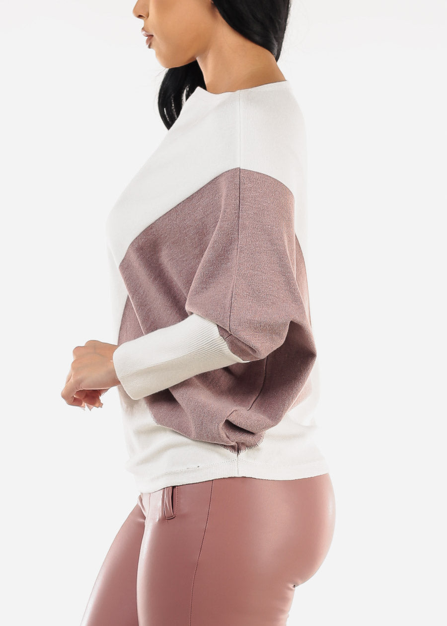 Quarter Sleeve Colorblock Sweater Ivory