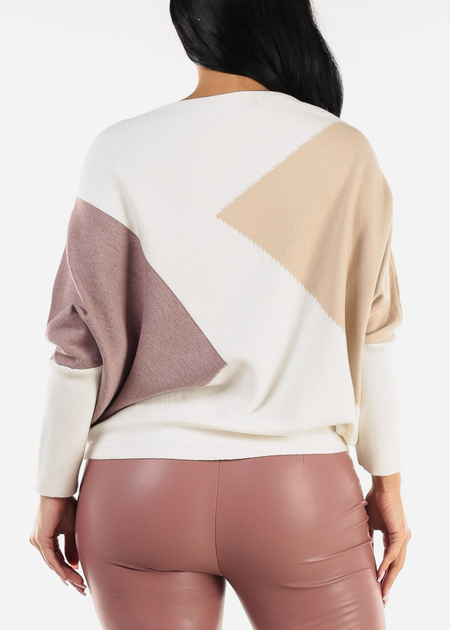 Quarter Sleeve Colorblock Sweater Ivory