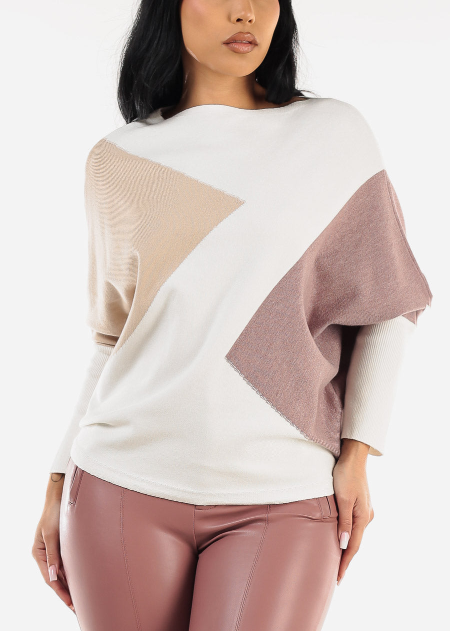 Quarter Sleeve Colorblock Sweater Ivory