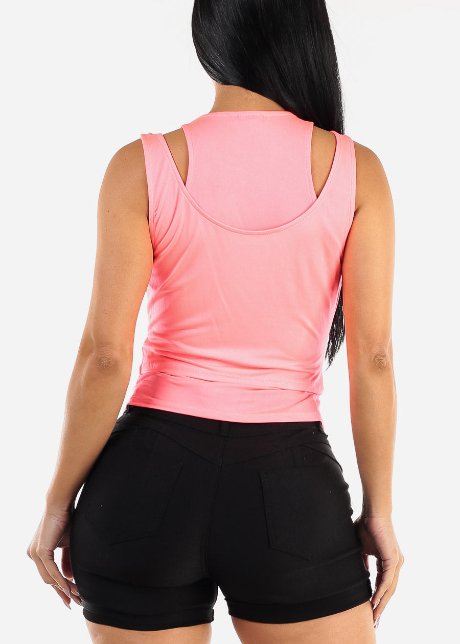 Sleeveless Layered Tank Top Neon Pink