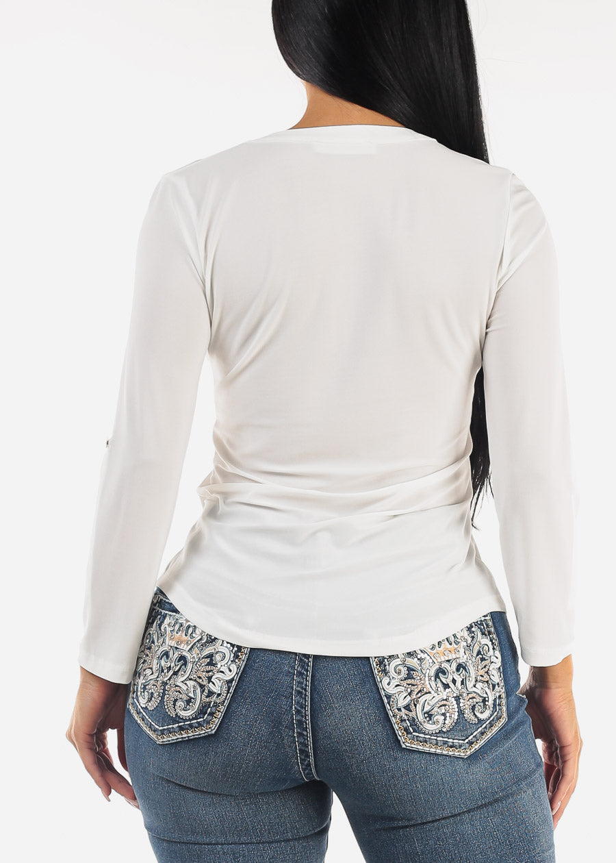 Long Sleeve Henley Blouse White