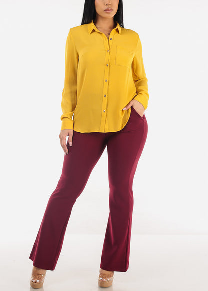 Long Sleeve Button Down Blouse Yellow