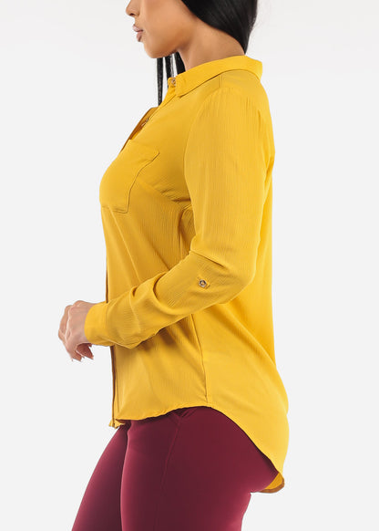 Long Sleeve Button Down Blouse Yellow