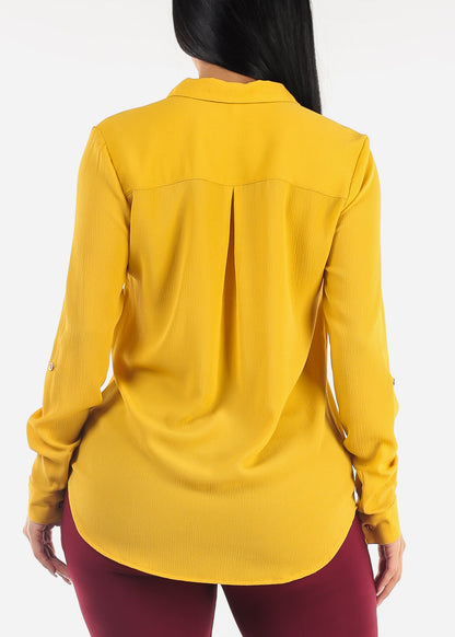 Long Sleeve Button Down Blouse Yellow