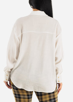 White Long Sleeve Textured Button Down Shirt