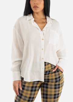 White Long Sleeve Textured Button Down Shirt