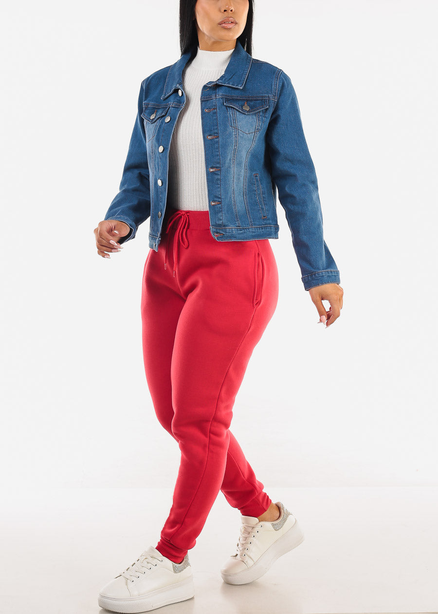 Red Fleece Drawstring Joggers w Pockets