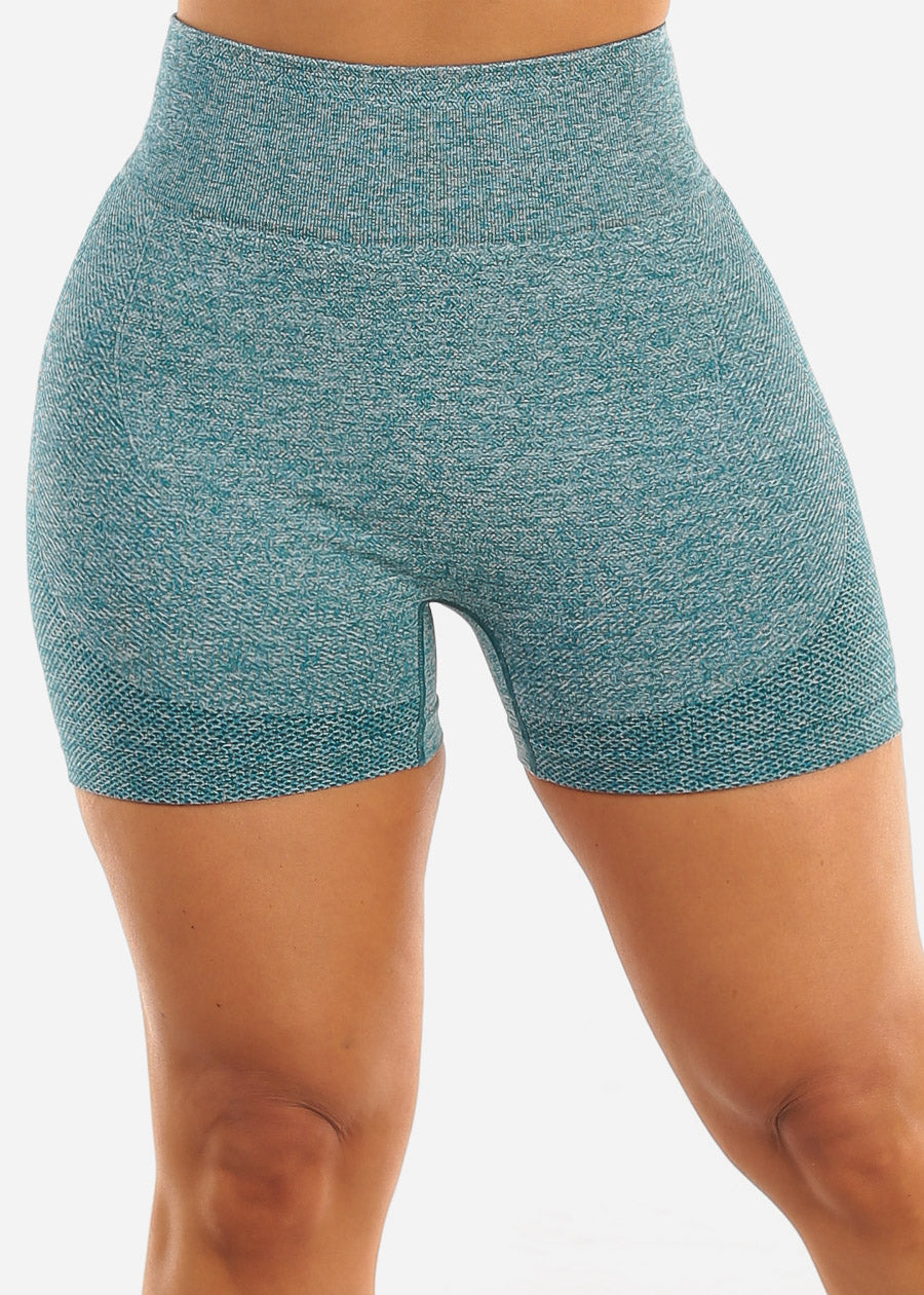 High Waisted Scrunch Gym Shorts Teal 