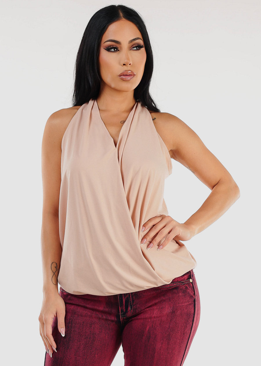 Surplice Halter Tunic Top Dusty Pink