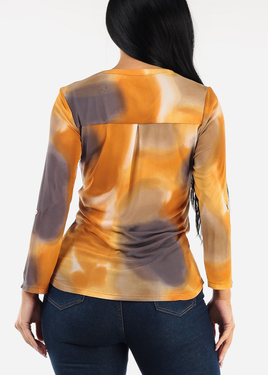 Quarter Sleeve Tie Dye Mesh Blouse