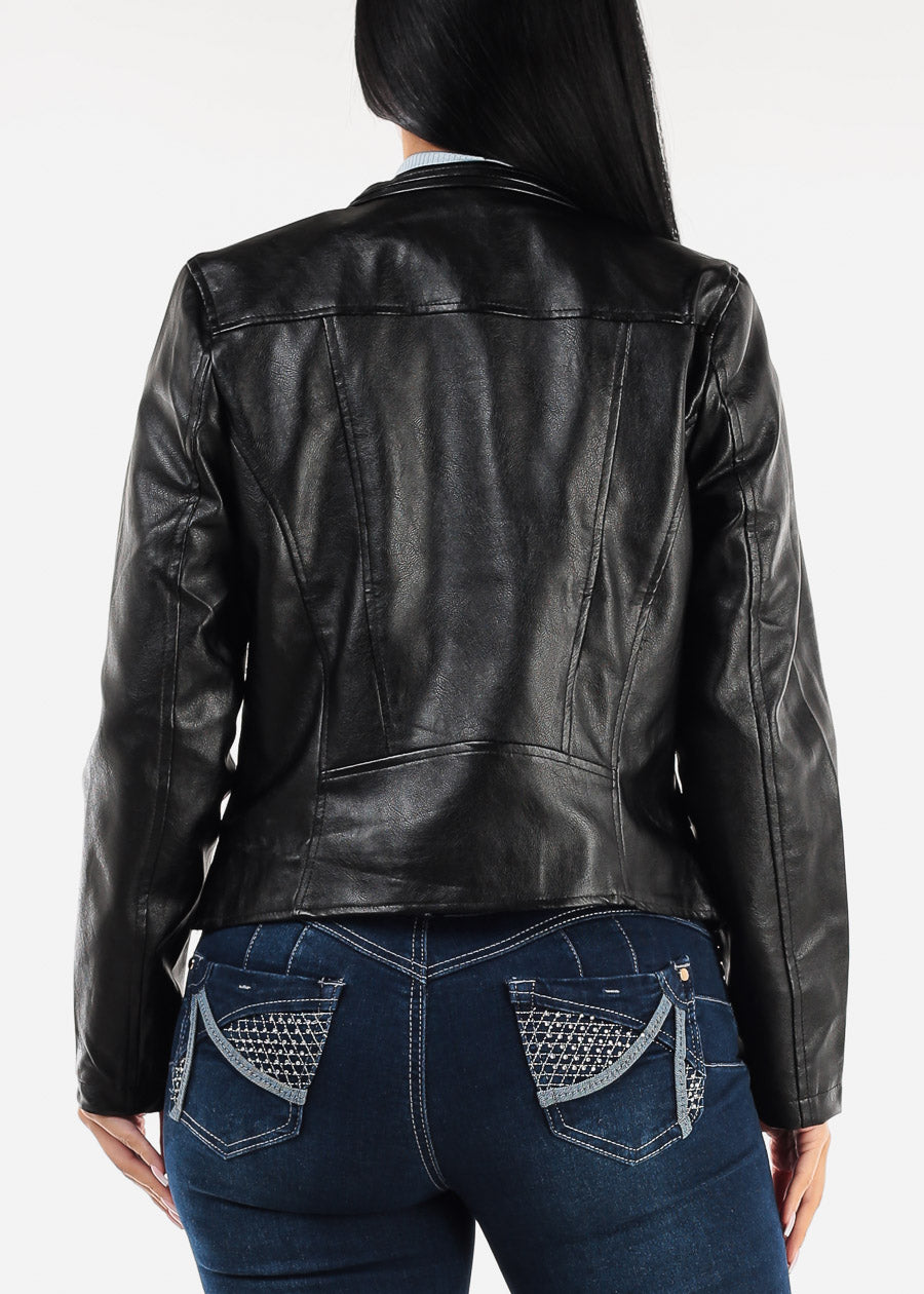 Black Vegan Leather Zip Up Moto Jacket