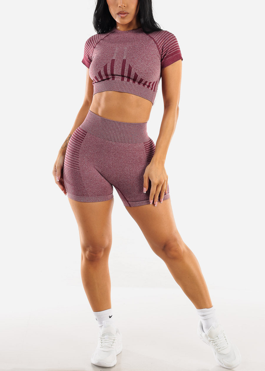 Burgundy Matching Workout Set w Scrunch Shorts (2pc Set)