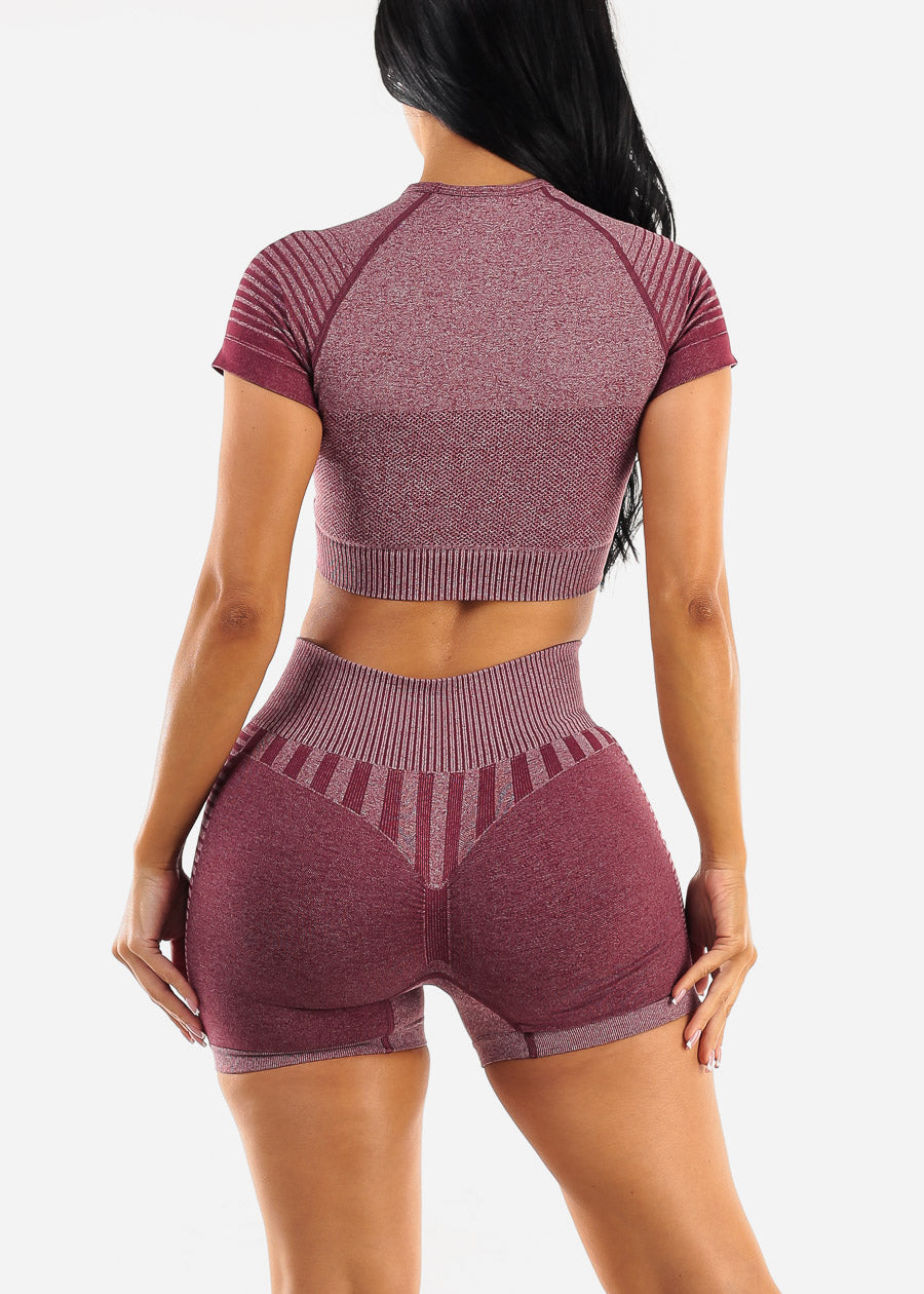 Burgundy Matching Workout Set w Scrunch Shorts (2pc Set)