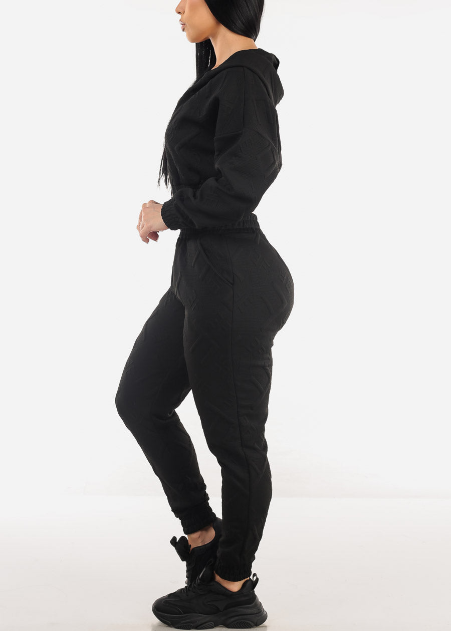 Black Crop Zip Up Jacket & Jogger Pants (2 PCE SET)