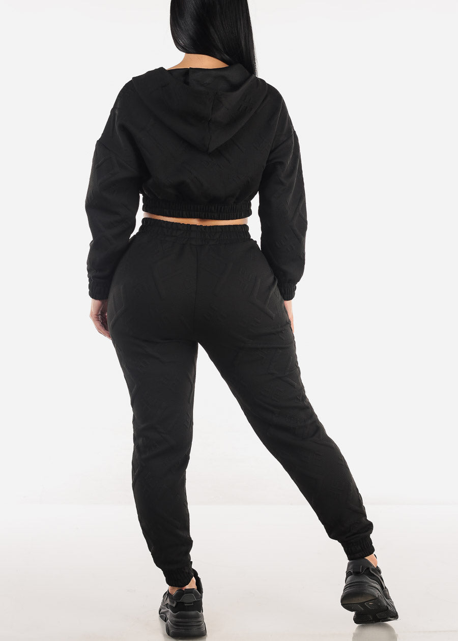 Black Crop Zip Up Jacket & Jogger Pants (2 PCE SET)