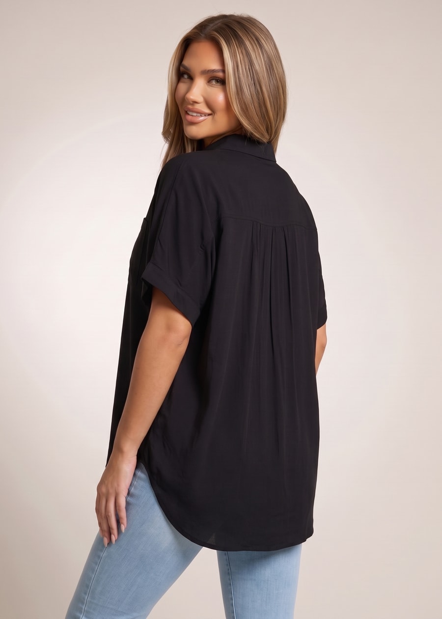 Short Sleeve Button Up Collared Shirt Black, view 4 of 4