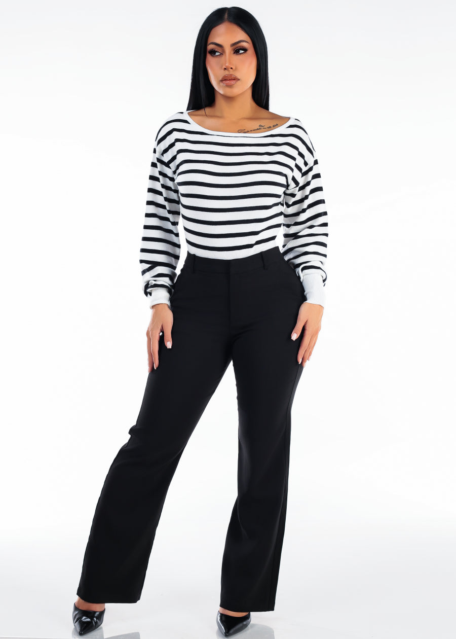Butt Lift Super High Waist Straight Wide Leg Stretch Dress Pants Black, view 2 of 6
