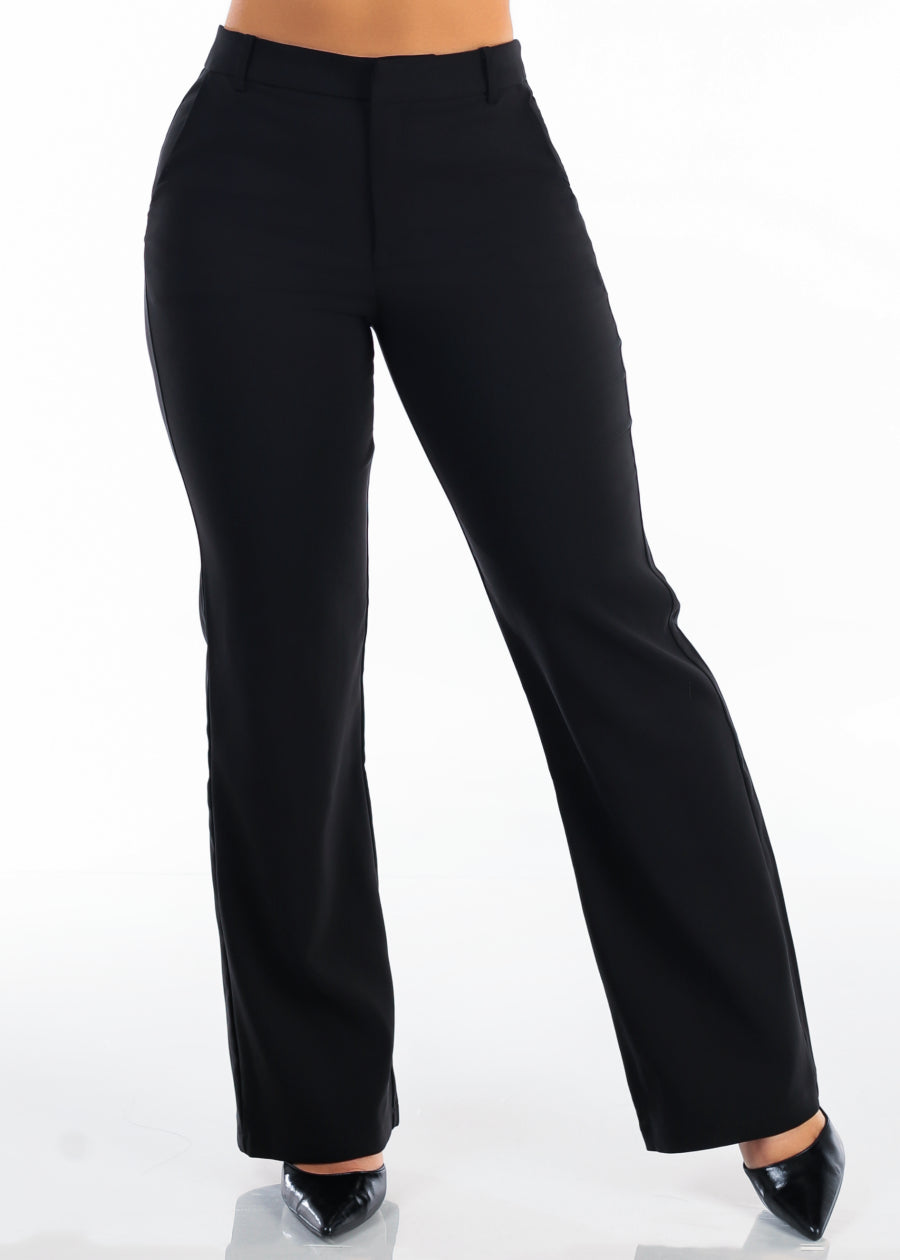 Butt Lift Super High Waist Straight Wide Leg Stretch Dress Pants Black, view 3 of 6