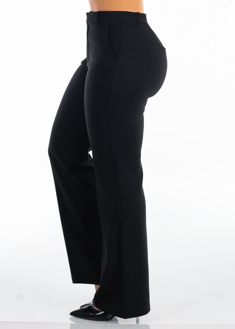 Butt Lift Super High Waist Straight Wide Leg Stretch Dress Pants Black, view 4 of 6