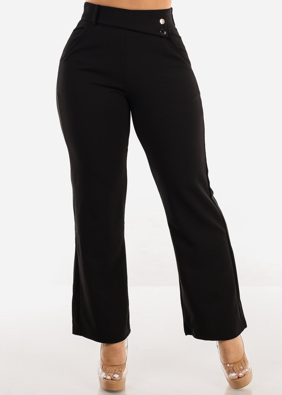 Super High Waist Black Straight Wide Leg Dressy Pants