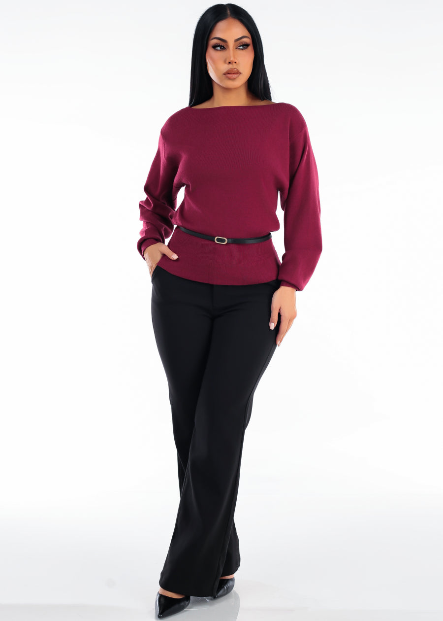 Butt Lift High Rise Straight Wide Leg Dress Pants Black, view 2 of 6