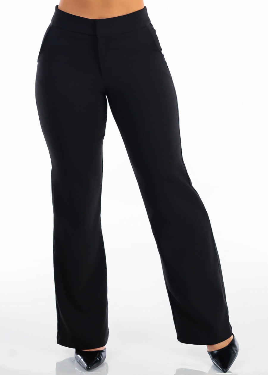 Butt Lift High Rise Straight Wide Leg Dress Pants Black, view 3 of 6