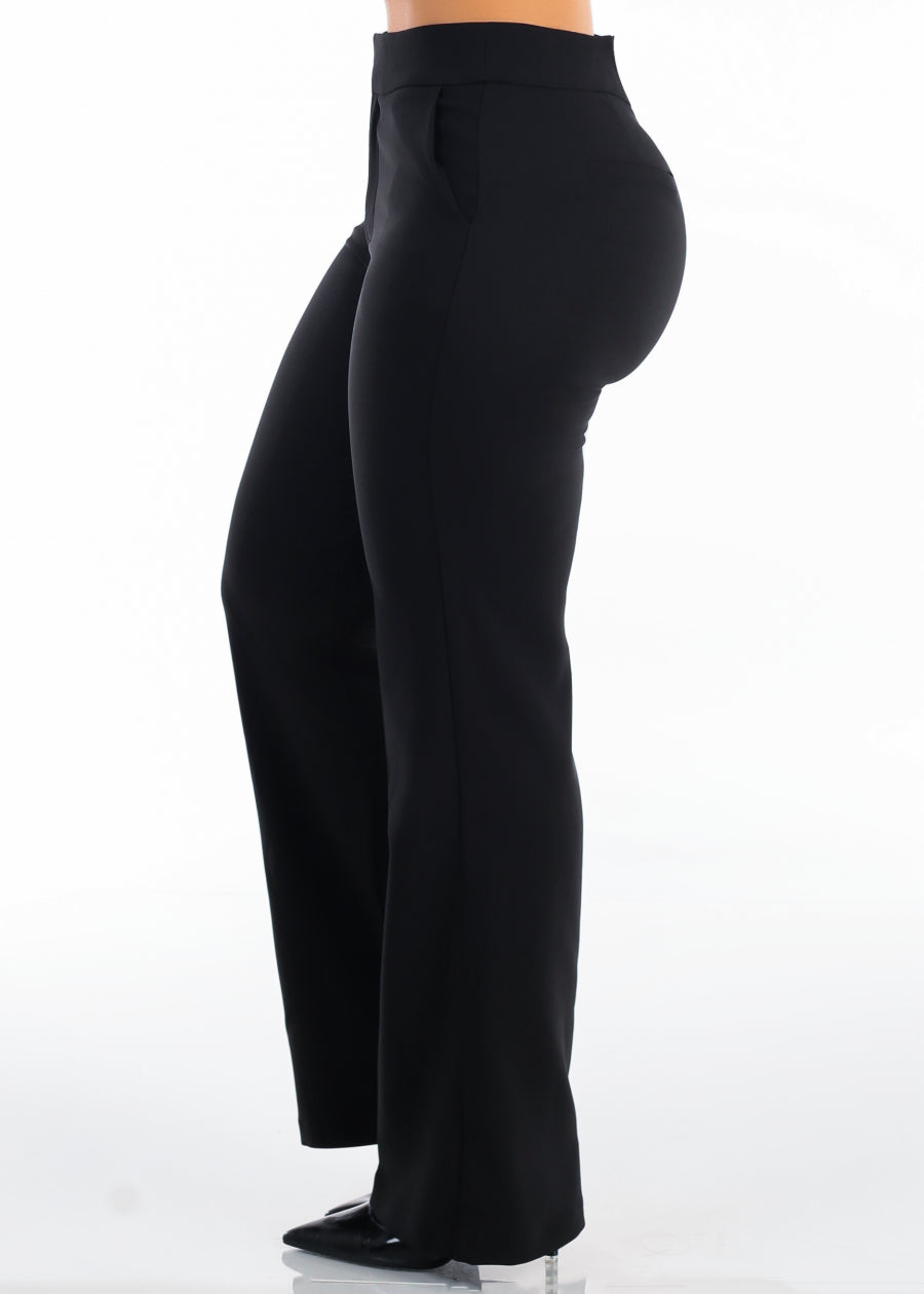 Butt Lift High Rise Straight Wide Leg Dress Pants Black, view 4 of 6