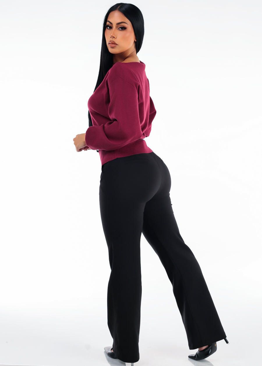 Butt Lift High Rise Straight Wide Leg Dress Pants Black, view 6 of 6