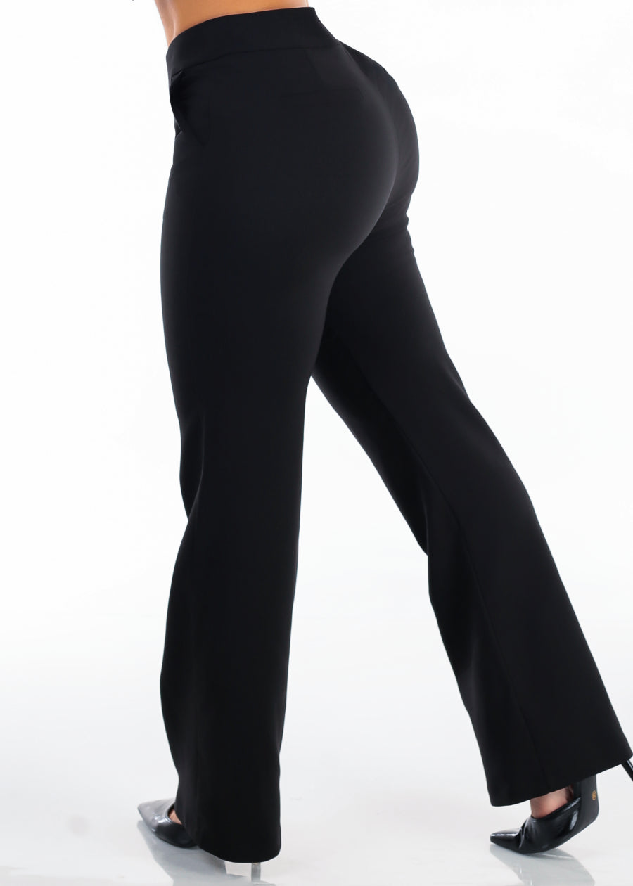 Butt Lift High Rise Straight Wide Leg Dress Pants Black