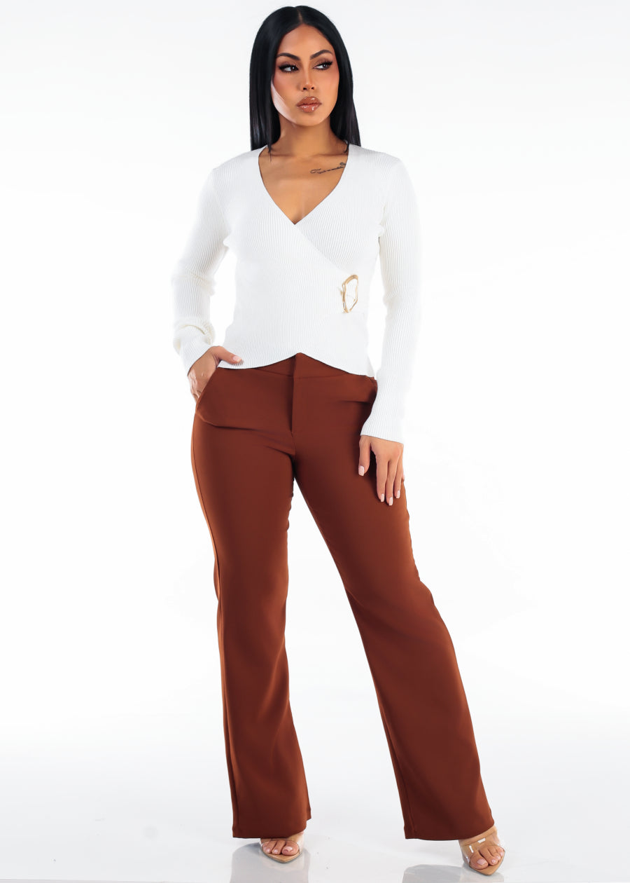 Butt Lift High Rise Straight Wide Leg Dress Pants Camel, view 2 of 6