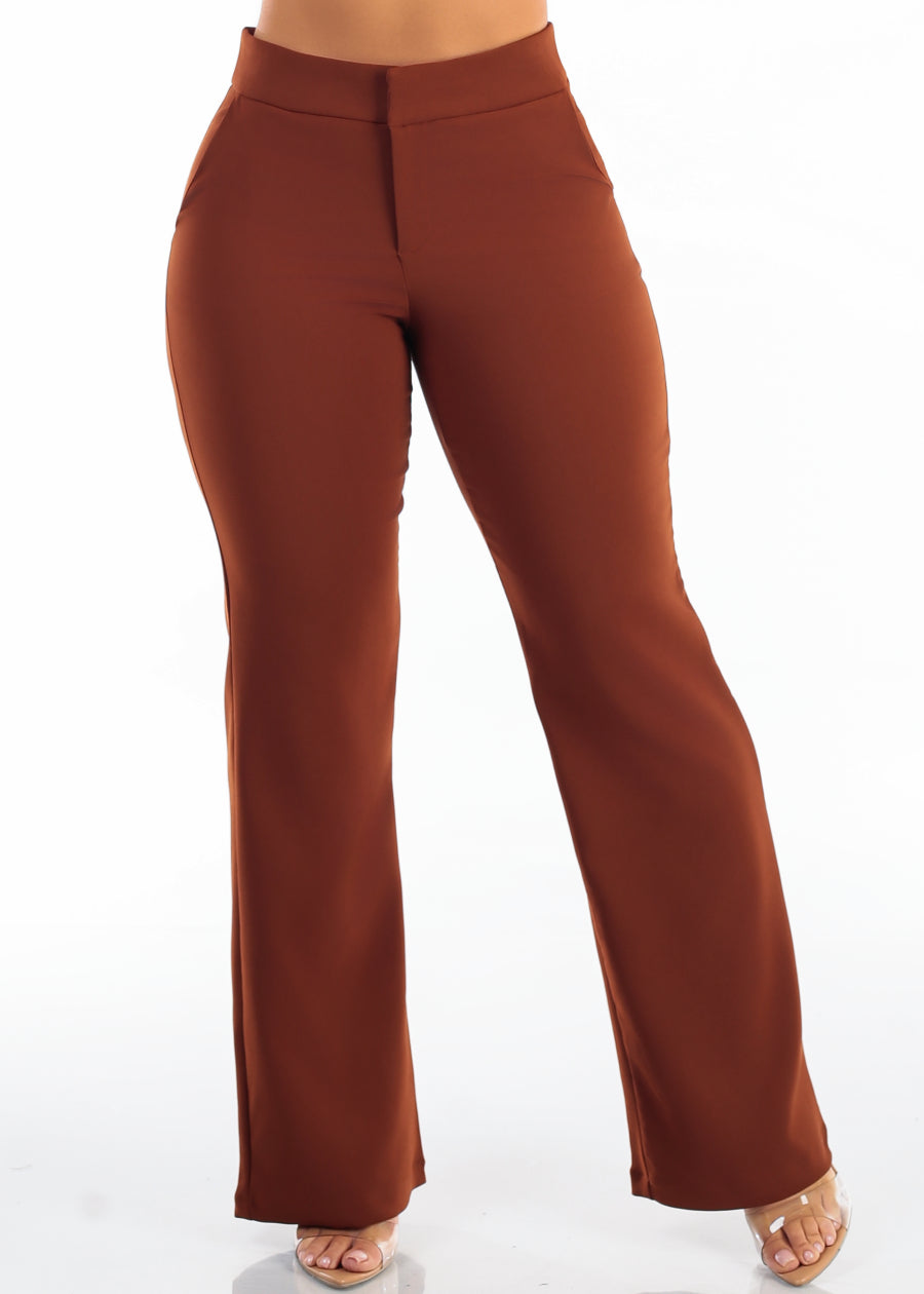 Butt Lift High Rise Straight Wide Leg Dress Pants Camel, view 3 of 6