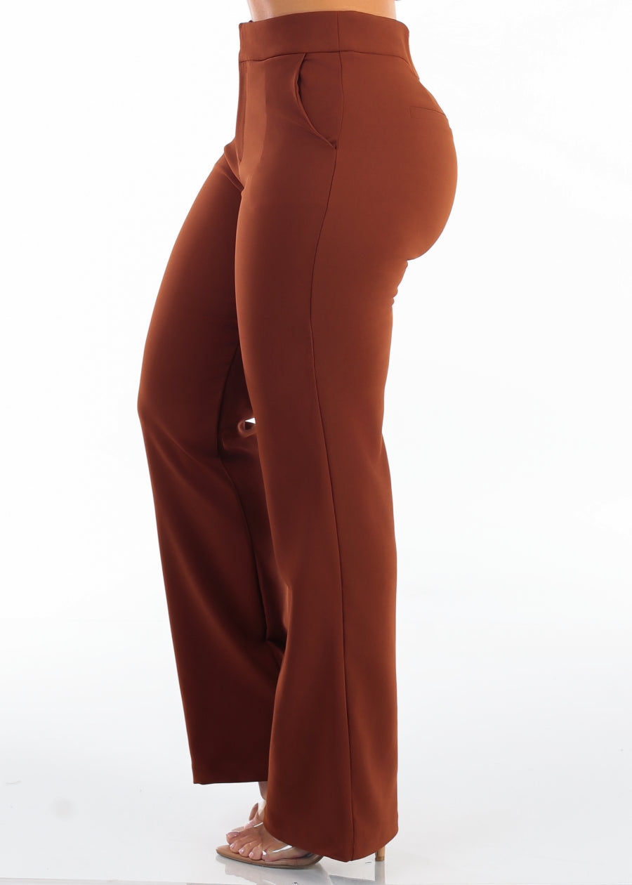 Butt Lift High Rise Straight Wide Leg Dress Pants Camel, view 4 of 6
