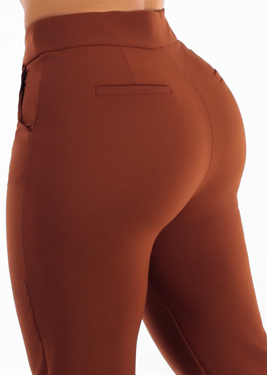 Butt Lift High Rise Straight Wide Leg Dress Pants Camel, view 5 of 6