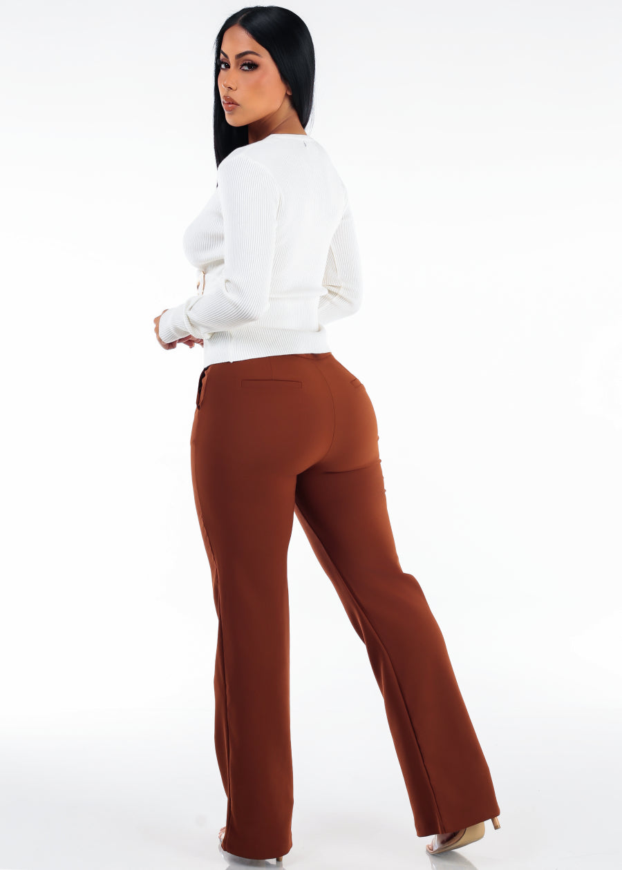 Butt Lift High Rise Straight Wide Leg Dress Pants Camel, view 6 of 6
