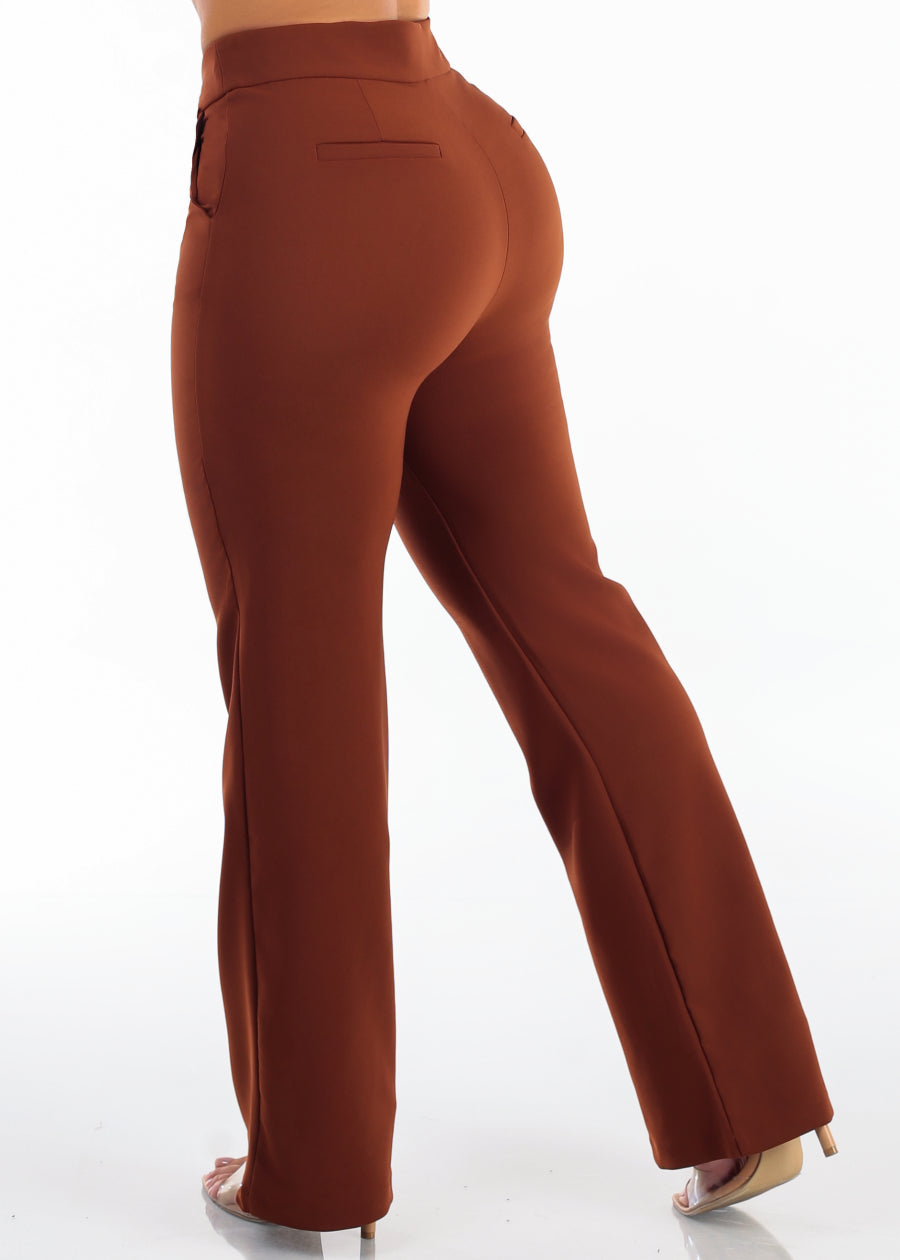Butt Lift High Rise Straight Wide Leg Dress Pants Camel