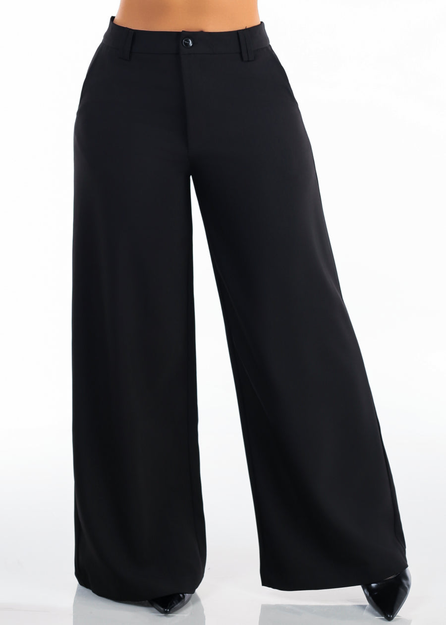 Butt Lift Super High Waist Wide Leg Dress Pants Black, view 3 of 6