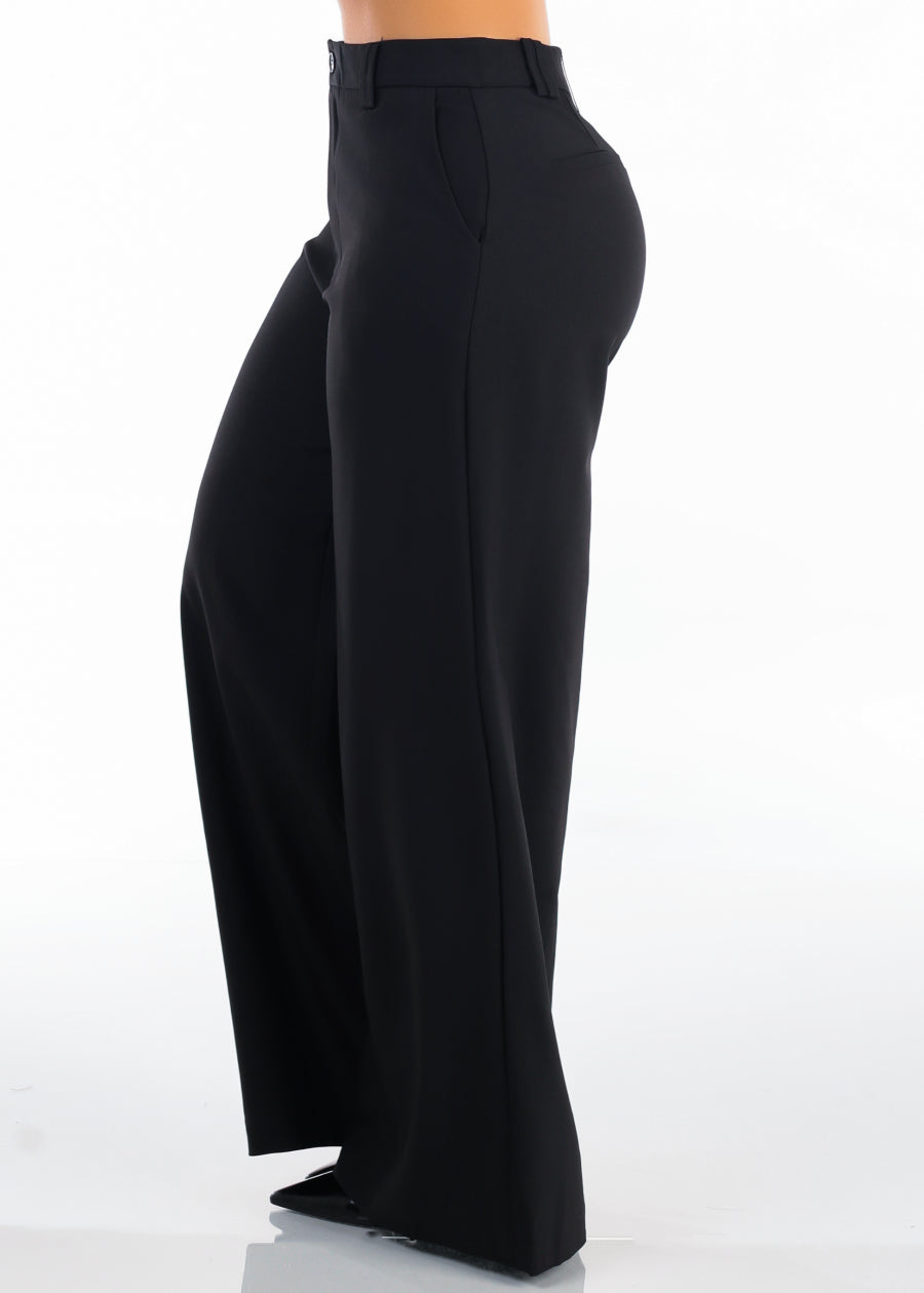 Butt Lift Super High Waist Wide Leg Dress Pants Black, view 4 of 6
